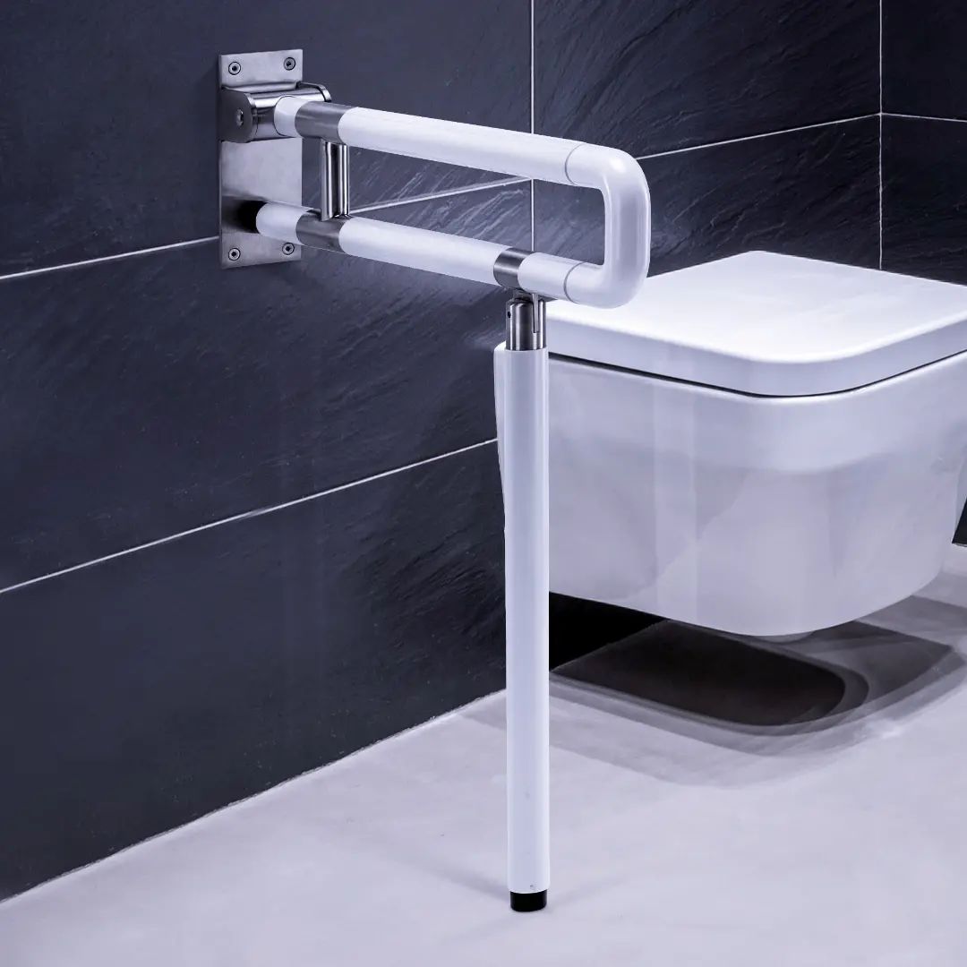 Foldable & flip up arm grab bar rail for bathroom/toilet with textured grip. - Image 3