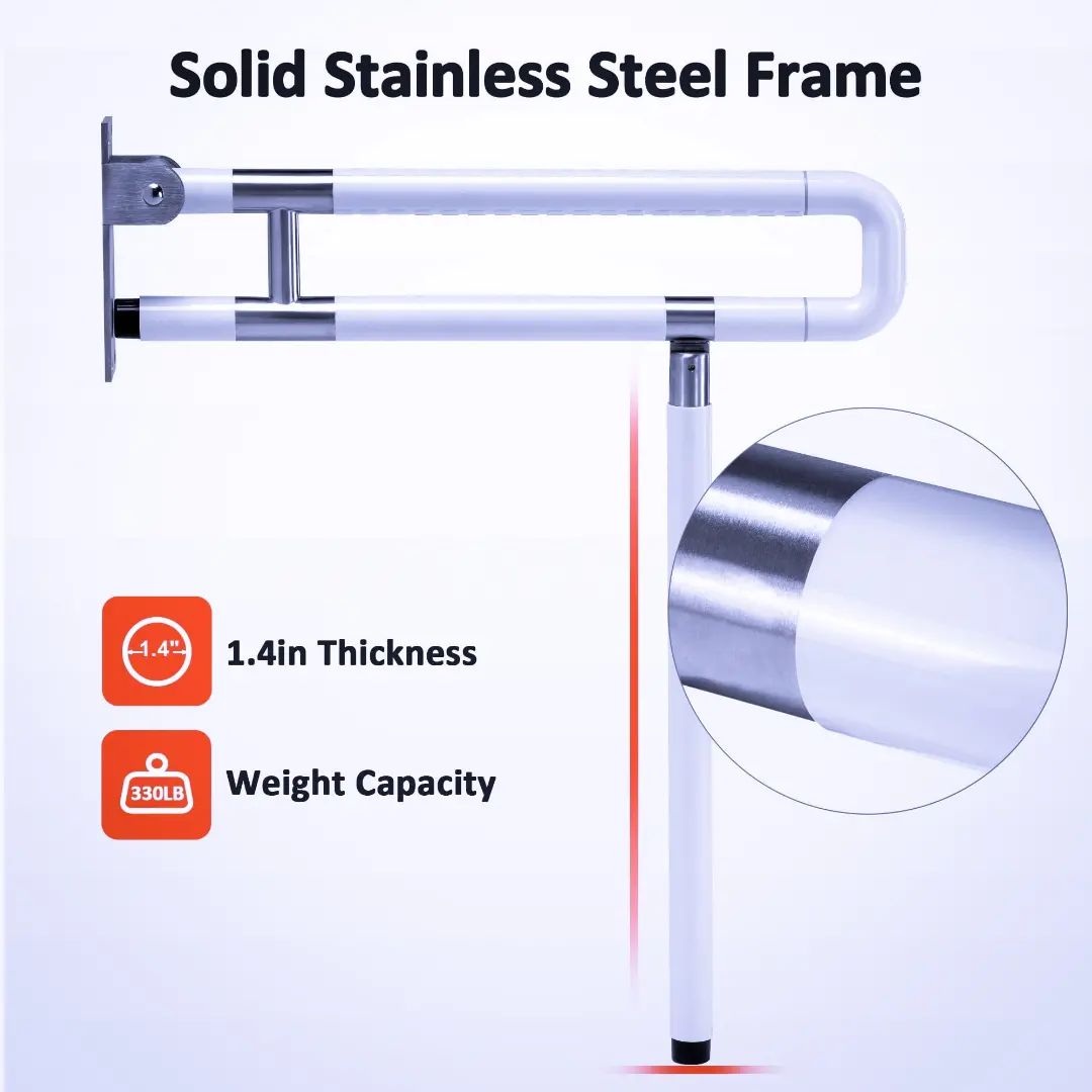 Foldable & flip up arm grab bar rail for bathroom/toilet with textured grip. - Image 9