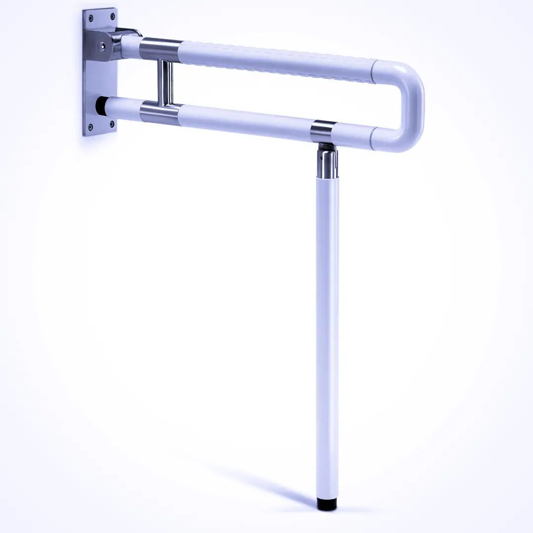 Foldable & flip up arm grab bar rail for bathroom/toilet with textured grip. - Image 2