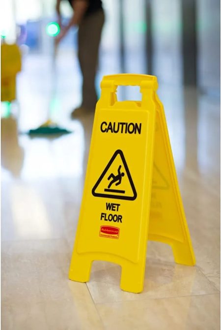 Commercial 2-sided floor safety sign with "caution wet floor”