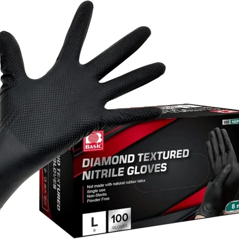 Heavy Duty Nitrile Industrial Disposable Gloves, Black, 100 pcs Box, large,xlarge