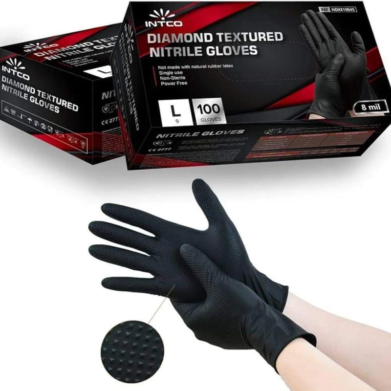 Heavy Duty Nitrile Industrial Disposable Gloves, Black, 100 pcs Box, large,xlarge - Image 2