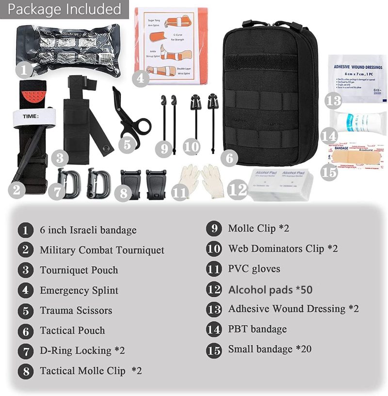 Emergency Survival Kits, Tactical Military Trauma First Aid Kit, Molle EMT IFAK Pouch Outdoor Gear Tourniquet Bandage Bleeding Control Kit for Camping Hiking Hunting Travel Car Adventures - Image 2