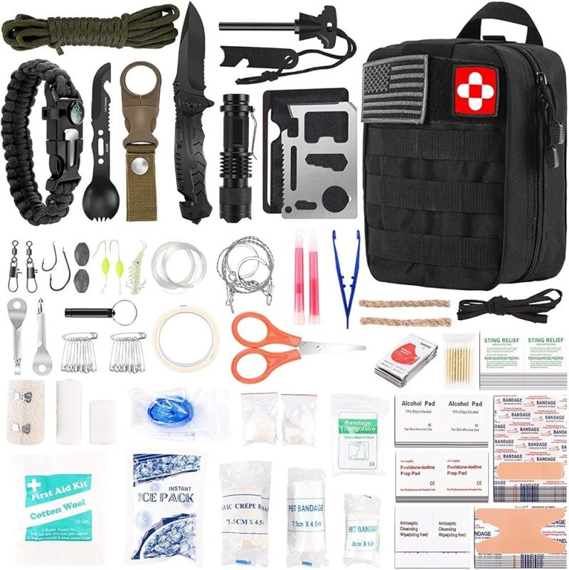 Emergency Survival Kits, Tactical Military Trauma First Aid Kit, Molle EMT IFAK Pouch Outdoor Gear Tourniquet Bandage Bleeding Control Kit for Camping Hiking Hunting Travel Car Adventures