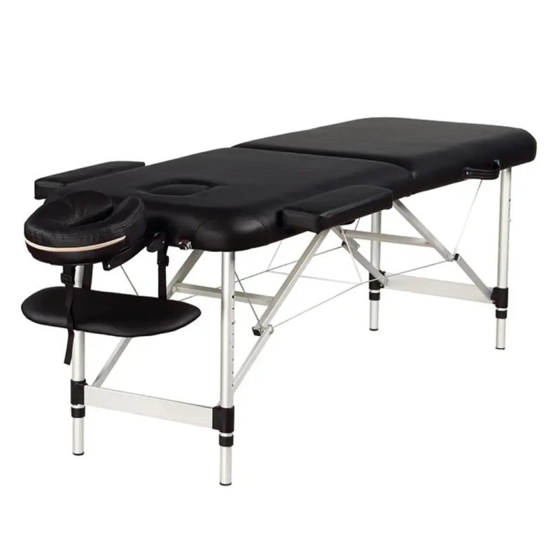 Portable Massage Bed : Foldable Massage Tables with Pillow SPA Bed with Stainless Steel Frame 2 Fold Black for SPA Salon Tattoo Massage Therapeutic Treatment Black - Image 2