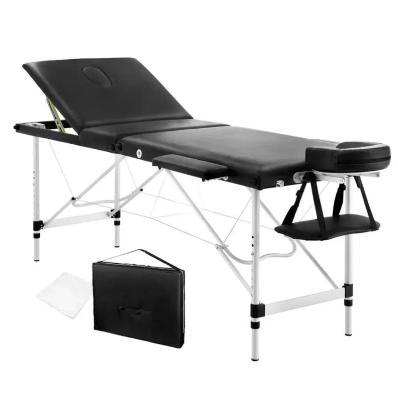 Portable Massage Bed : Foldable Massage Tables with Pillow SPA Bed with Stainless Steel Frame 2 Fold Black for SPA Salon Tattoo Massage Therapeutic Treatment Black - Image 3