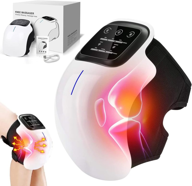 Knee Massager-Large LED Screen Arthritis Knee Massage Wearable with Heat Rechargeable Electronic Smart Knee Massage for Knee Joint Pain Injury, Swelling and Stiffness, Black