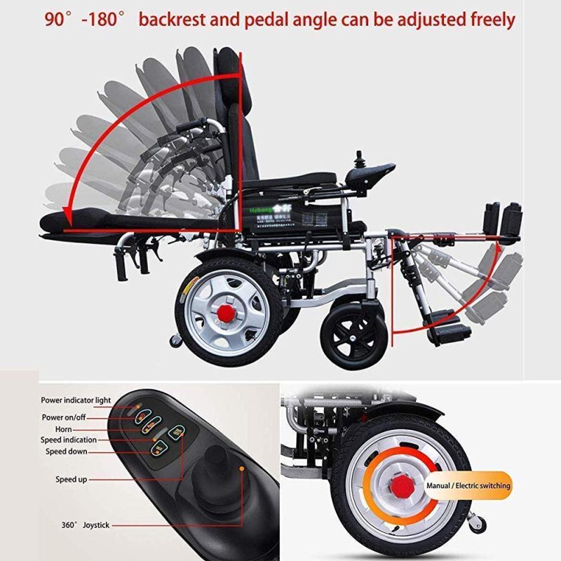 Reclining orthopedic Wheelchair Portable Foldable Electric Power Wheelchair Front-Wheel Drive Power Chair Lightweight Portable Automatic Intelligent Wheelchair Supports - Image 8