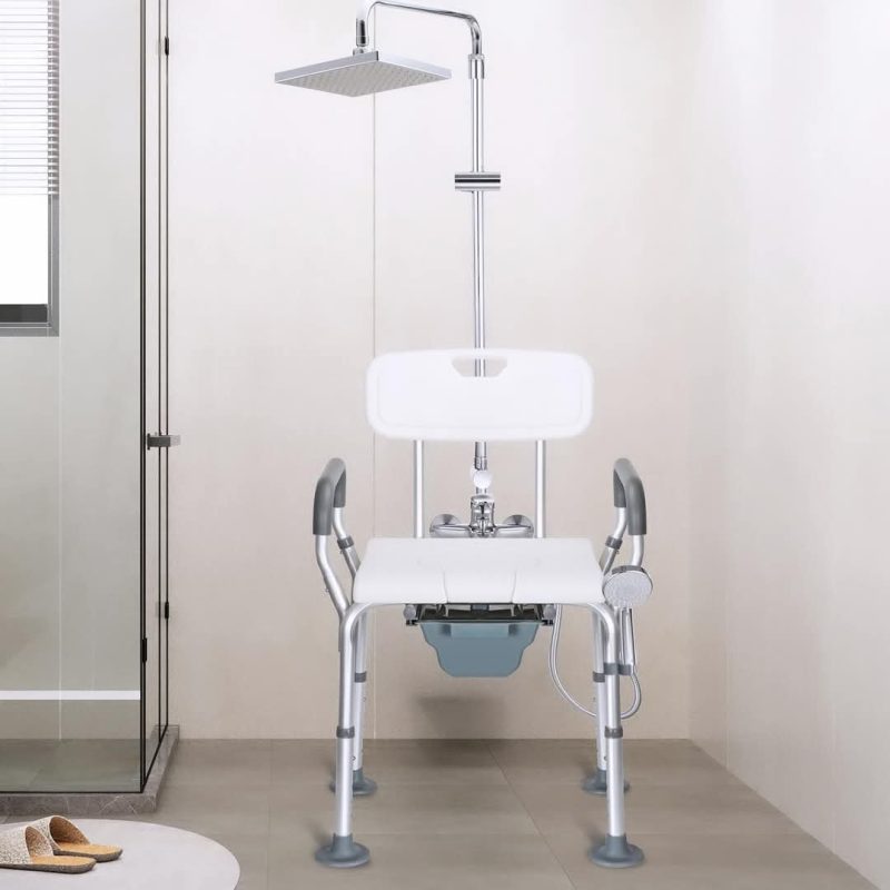 3-in-1 Shower Chair Adjustable Bedside Commode Raised Toilet Seat White💥 - Image 3