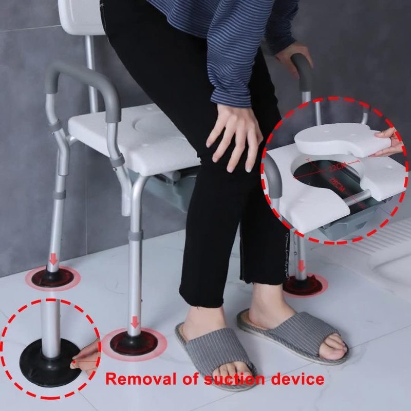 3-in-1 Shower Chair Adjustable Bedside Commode Raised Toilet Seat White💥 - Image 6