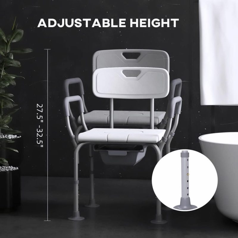 3-in-1 Shower Chair Adjustable Bedside Commode Raised Toilet Seat White💥 - Image 7