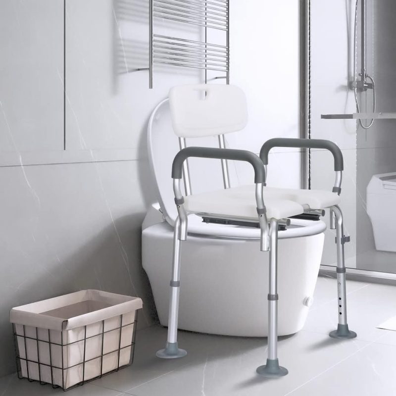 3-in-1 Shower Chair Adjustable Bedside Commode Raised Toilet Seat White💥 - Image 4