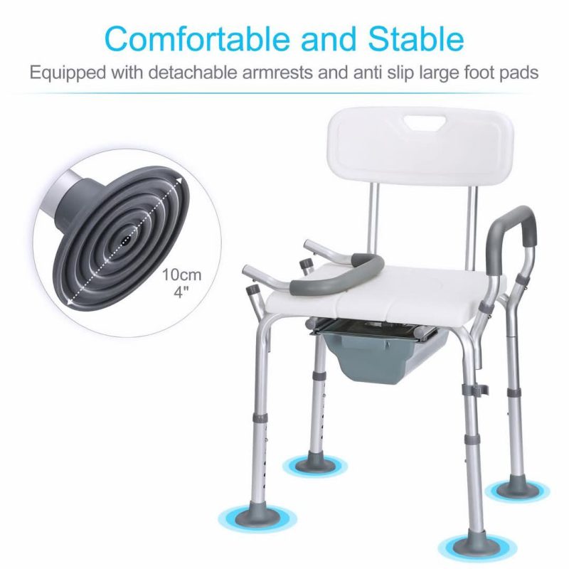 3-in-1 Shower Chair Adjustable Bedside Commode Raised Toilet Seat White💥