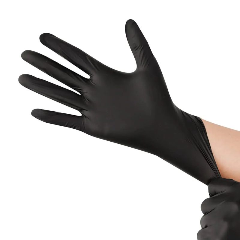 Black Disposable Nitrile Latex & Powder Free 6-Mil Gloves 100 Count, Textured, Mechanic Wearing, Cleaning, Food Black