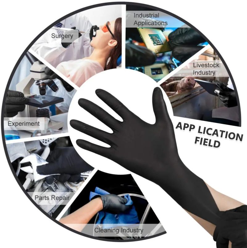 Black Disposable Nitrile Latex & Powder Free 6-Mil Gloves 100 Count, Textured, Mechanic Wearing, Cleaning, Food Black - Image 2