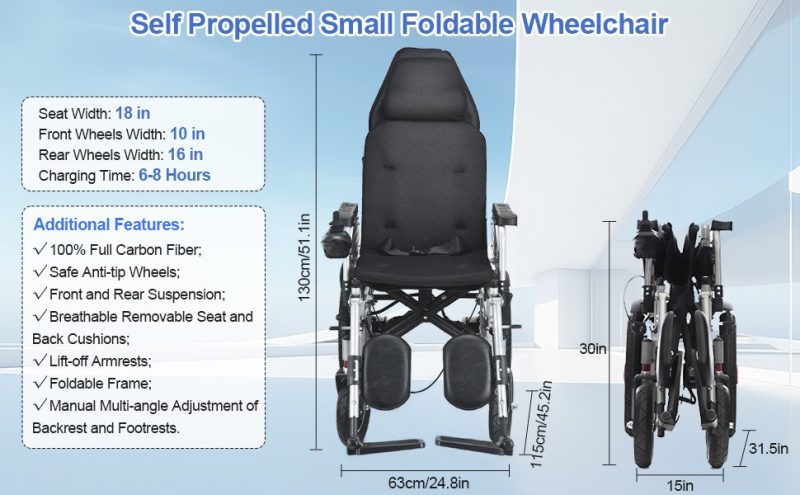 Reclining Electric Wheelchair for Adults Lightweight Foldable, 500W All Terrain Motorized Power Wheelchair,Reclining Intelligent Folding Electric Wheelchairs for Seniors,Airline Approved - Image 7