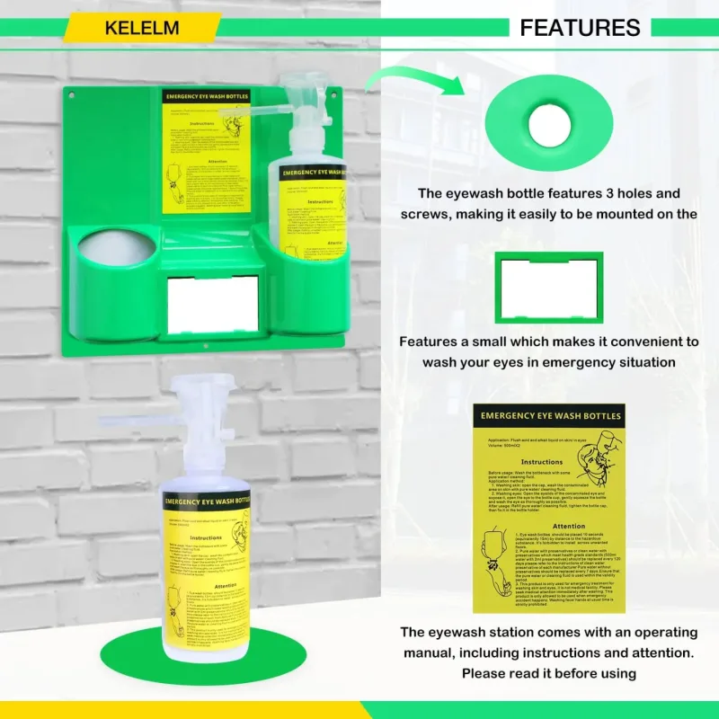 Emergency Eyewash Station – Wall Mounted Eye Wash Rinse Kit (Double 500ml Bottles) - Image 3