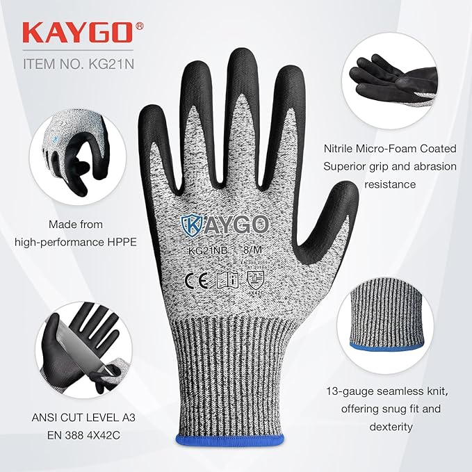 Level A5 Cut Resistance Nitrile Coated Palm Gloves - Image 4
