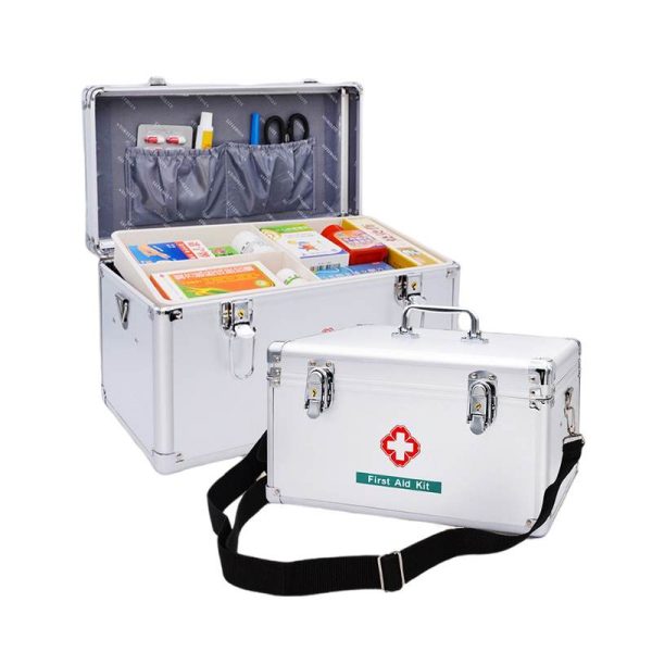 Empty Medium Silver Metallic Portable First Aid Box – Compact Emergency Medical Storage - Image 5