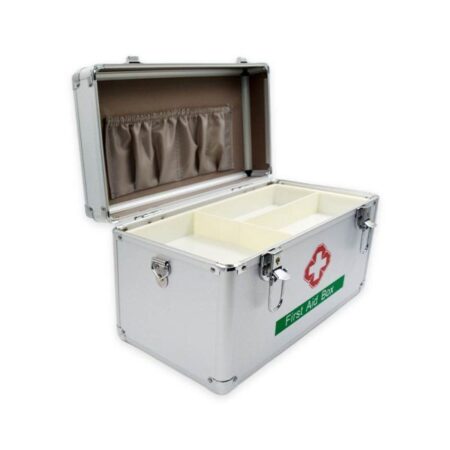 Empty Medium Silver Metallic Portable First Aid Box – Compact Emergency Medical Storage