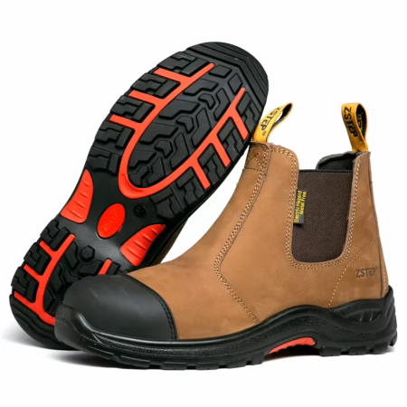 Rugged Tan Leather Chelsea Safety Boots