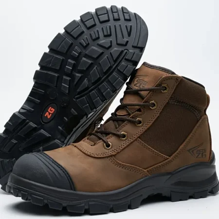 Executive Mid Cut Brown Leather Work Safety Boots